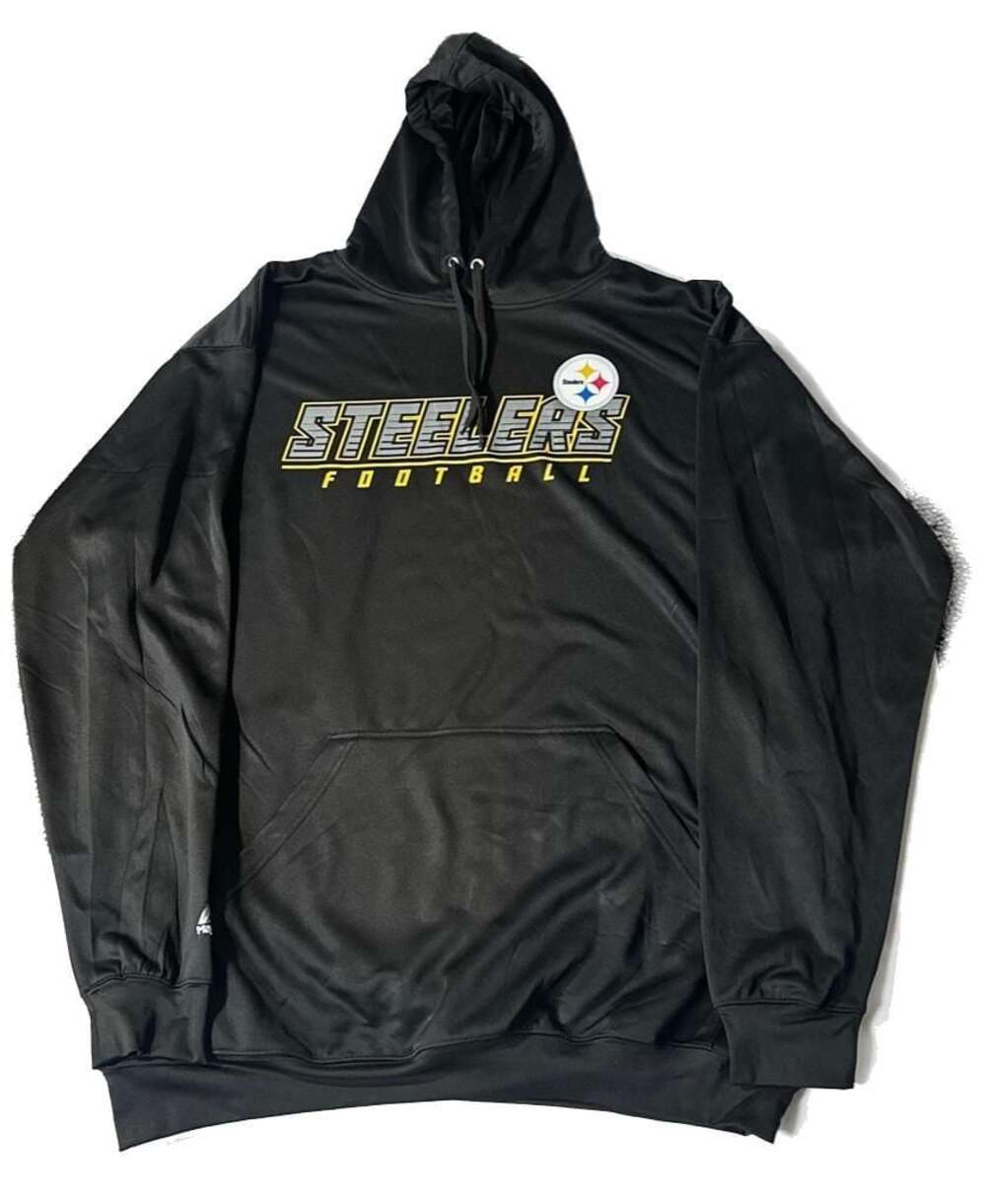 Steelers Football Majestic Black Polyester Athletic Hoodie Size 2XLT